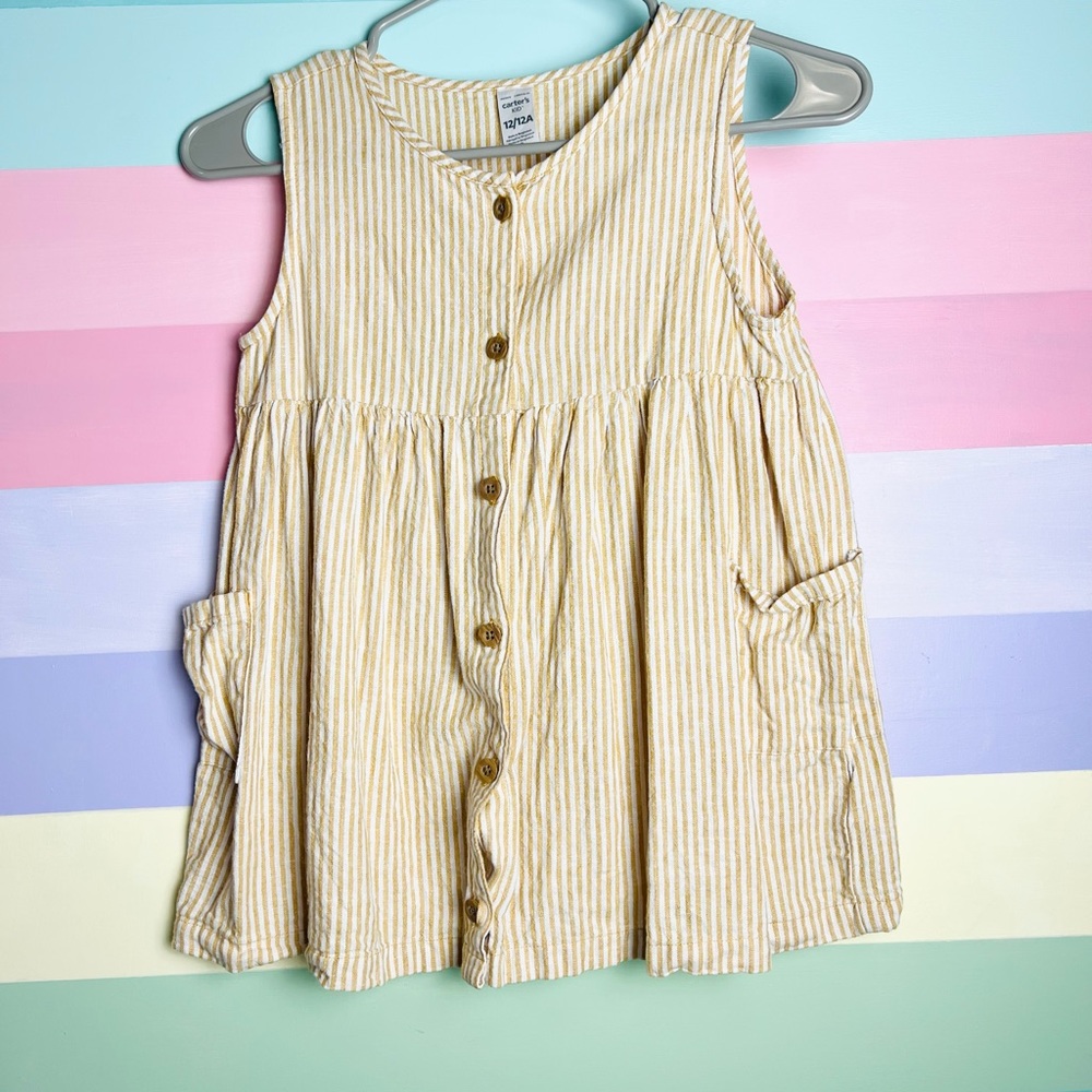 Carters girls sleeveless top, size 12, mustard yellow with stripes